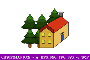 House and Christmas Trees Outline Icon: Editorial Graphics
